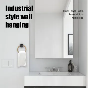 בציר מתלה מגבות טבעת סגנון תעשייתי הקיר בעל מגבת ברזל צינור יוטה חבל שירותים שירותים הביתה מלונות קישוט