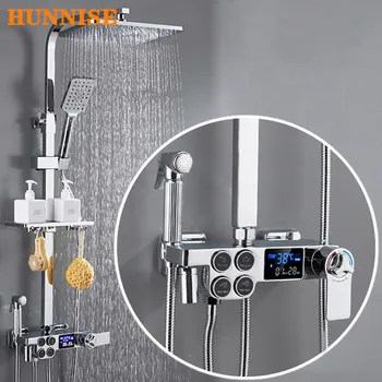 דיגיטלי מקלחת להגדיר כרום מלוטש חדר מקלחת מיקסר להגדיר יוקרה Thermostatic מערכת מקלחת פליז מוצק דיגיטלי מקלחת ערכות