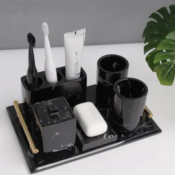 Tuqiu אביזרי אמבטיה סט סבון מתקן מחזיק מברשת שיניים סבון בעל מגש השירותים יוקרה 5-6 יח ' סט חתונה שרף