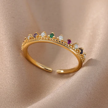 זירקון פתח טבעות לנשים צבע זהב נירוסטה אירוסין טבעת הנישואין נשית אופנה תכשיטי אצבע מתנת יום הולדת 2023