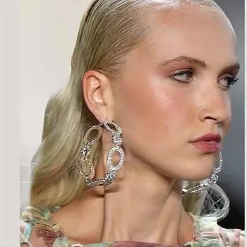 הגעה לניו נשים אופנה נוצץ ריינסטון מעגל עגילי תכשיטים חם מכירה אופנתית הצהרה עגילים אביזרים