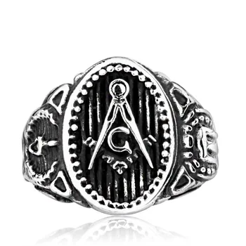 נירוסטה טבעת הבונים החופשיים אופנוען גברים מייסון חינם titnaium טבעת פלדה מתנה תכשיטים