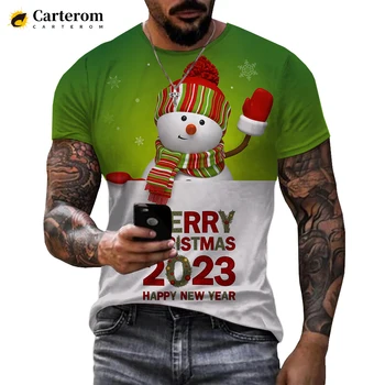 2023 חדש חג המולד חולצת הטריקו של הגברים 3D הדפסה שרוול קצר מזדמן חולצת גברים מנופחים חולצת טריקו גבר מצחיק חג המולד בגדים מקסימום