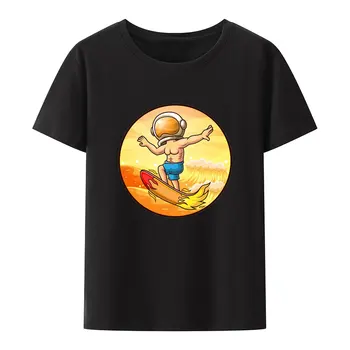 הקמע לוגו אסטרונאוט גלישה על החוף מודאלית הדפסת החולצה T יצירתי Y2k אופנת רחוב גברים רופף הומור סגנון אופנה Camisetas