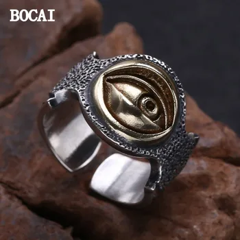 BOCAI חדש S925 כסף סטרלינג רטרו אישית מורדור של פתיחת העין טבעת ברונזה סט מתנה עבור החבר