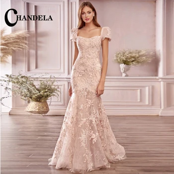 CHANDELA קלאסי שמלות כלה חשופת גב נפוחות שרוול אפליקציות מתוקה שמלת כלה Vestidos דה נוביה אישית לנשים