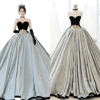 14696#IENA אלגנטי, שמלת ערב קטיפה מתוקה צווארון כלה חתונה שמלת אירועים שמלת נסיכה מקסימה שמלת נשף שמלות