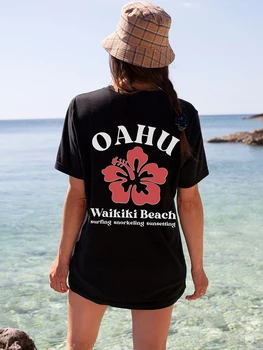 ואהא Waikiki Beach Suring צלילה Sunsetting נקבה כותנה שרוול קצר בציר מזדמן היפ הופ חולצות נשים טי בגדים