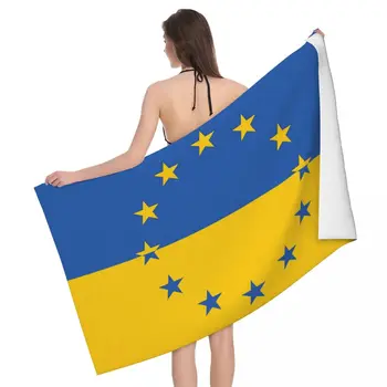 אוקראינה לאיחוד האירופי דגל חוף, מגבת ייבוש מהיר האוקראיני רך פשתן מיקרופייבר שירותים סאונה מגבות קמפינג עבור נשים גברים
