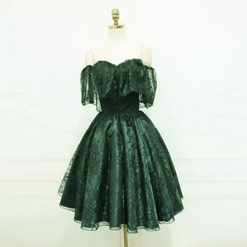ירוק כהה אלגנטי הנשף השמלות כתף תחרה, נצנצים בלינג מקסים קו שמלות לנשף ערב מסיבת שמלה 2021