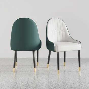 2 יח ' כסאות אוכל，מודרני עור PU כסאות אוכל רגלי מתכת לבן & אפור /ירוק לבן /כתום עם לבן