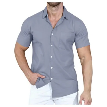 בציר מוצק צבע השמלה חולצות קיץ קלאסי רגיל מתאים הכפתור למטה שרוול קצר חולצות מקרית חולצות M-xxl camisa גבר