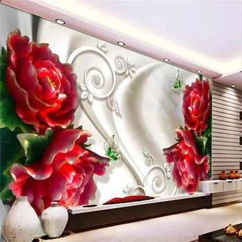 beibehang טפט מותאם אישית השינה טפט קיר אופנה בולטות פרחים תכשיטים משי ציור הקיר בסלון קישוט